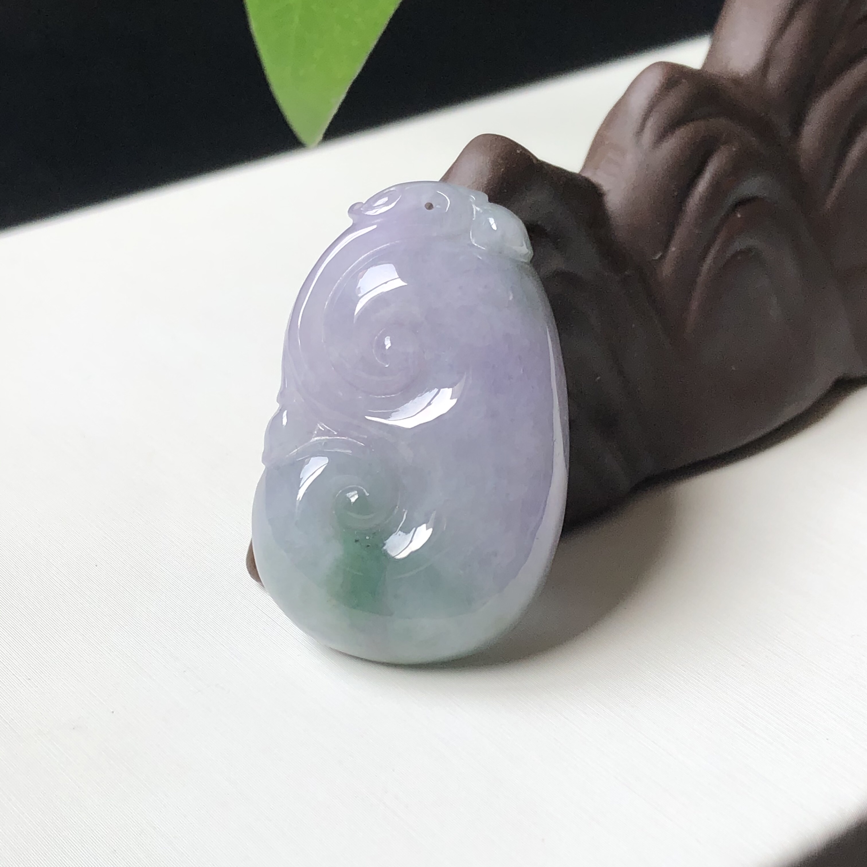 翡翠如意84 大艺珠宝冰糯种春彩紫飘绿缅甸天然A货翡翠玉吊坠挂件