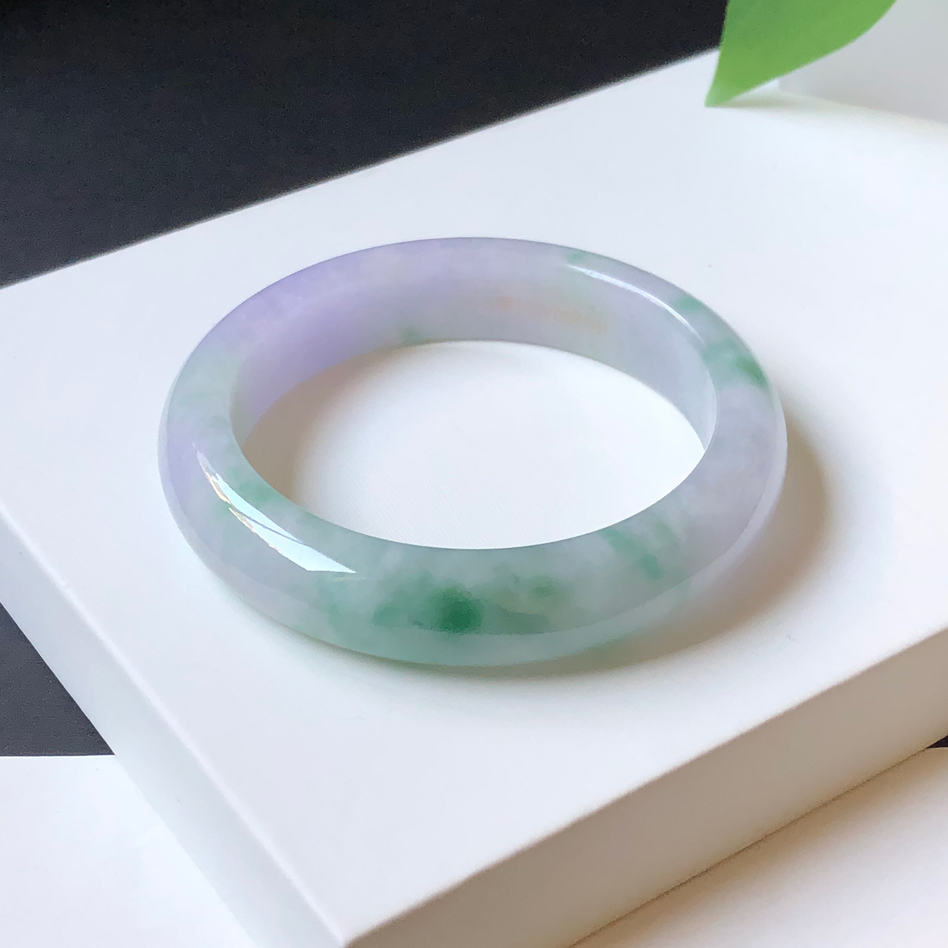 56圈1SW654801平安镯 大艺珠宝春带彩紫飘绿缅甸天然翡翠A货手镯