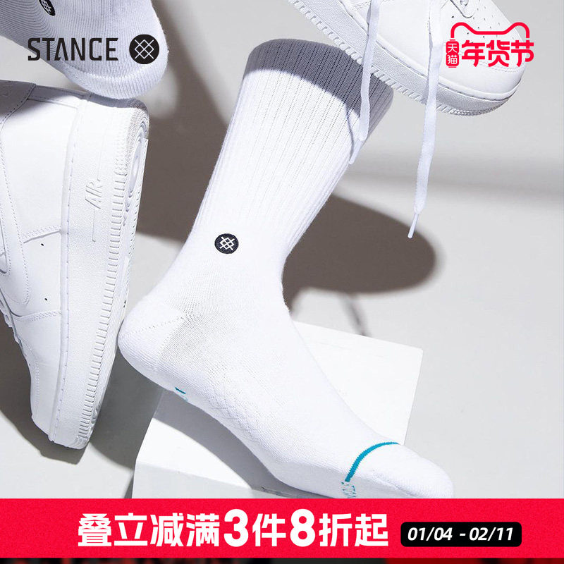 STANCE经典ICON中筒袜556纯色袜子休闲男棉袜秋冬保暖舒适3双白袜