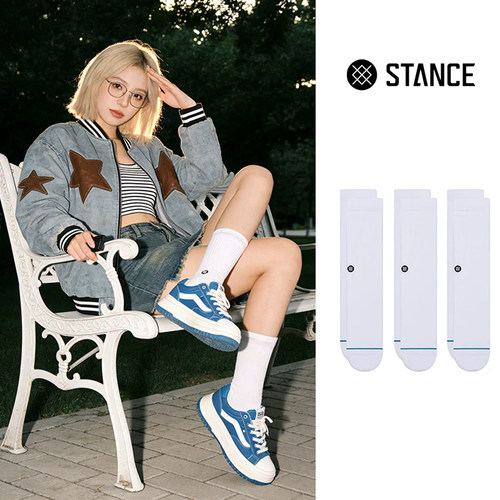 STANCE袜子ICON经典纯色运动袜中筒袜夏季耐磨防臭棉袜男女袜白袜