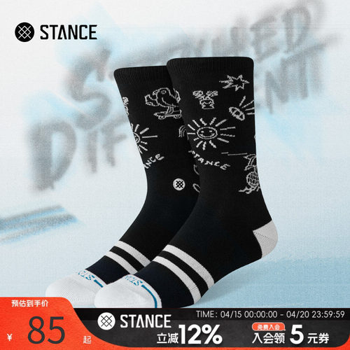 STANCE 趣味涂鸦休闲袜555中筒袜子男女时尚春季舒适个性休闲袜