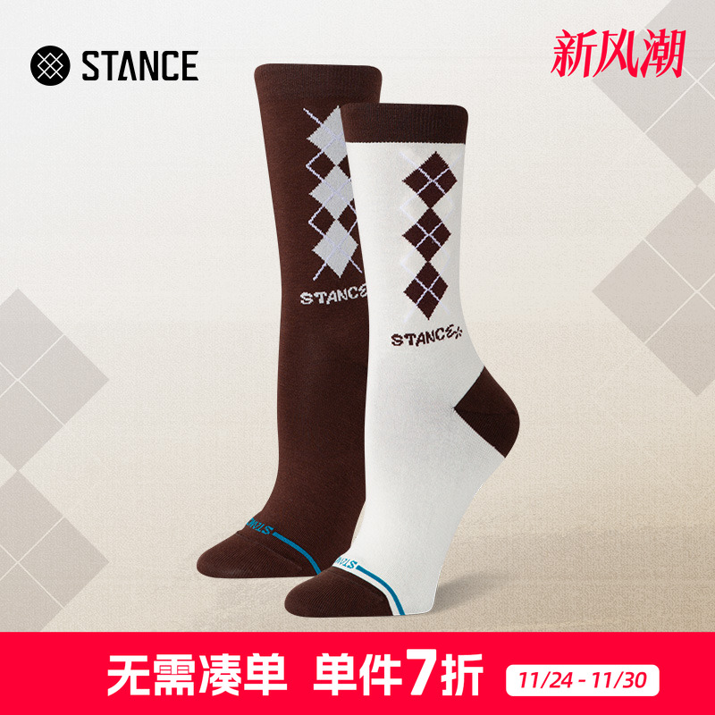 STANCE复古棋盘格休闲袜515中筒袜学院风棋盘格女袜春季时尚