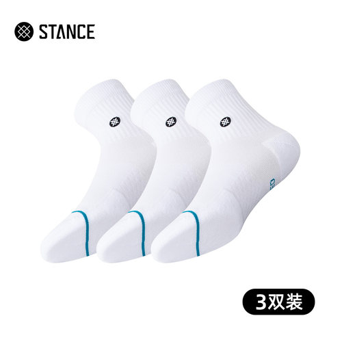 STANCE袜子ICON系列356男女中筒袜3双装透气吸汗白色经典休闲袜