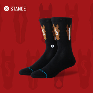 STANCE马年限定系列骐骏中筒袜男女运动篮球袜黑色动物图案袜子