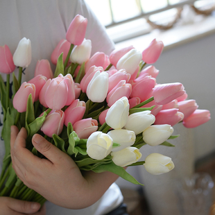 仿真郁金香家居客厅卧室蛋糕装 饰摆件绢花假花PU材质小清新风格