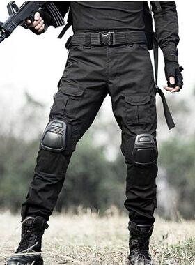 战术裤男黑色裤特种兵作训裤带护膝军迷装备工装裤防刮耐磨裤大码