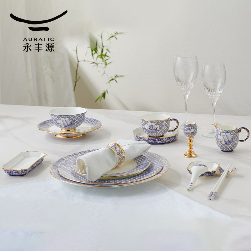 国瓷永丰源四海升平15头餐具豪华餐具高档会所杯碟酒杯礼盒装