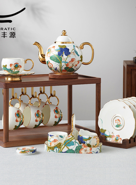 【送陈列架】永丰源幸福和鸣18头陶瓷下午茶点心咖啡壶杯子礼盒装