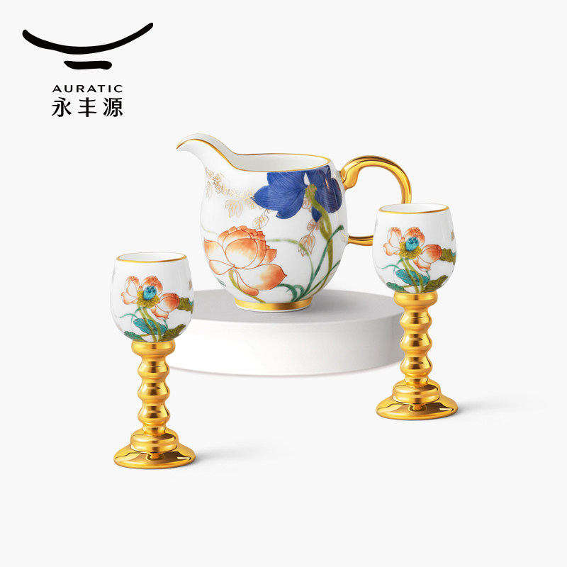 国瓷永丰源幸福和鸣3头酒具高档陶瓷家用白酒烈酒杯分酒器礼盒