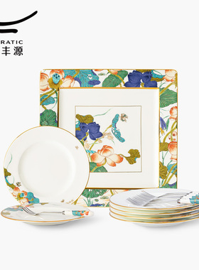 国瓷永丰源幸福和鸣13头6人位陶瓷甜品具下午茶点心盘