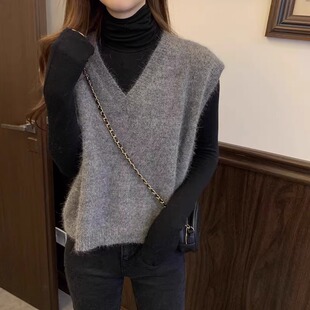 2026新款宽松针织马甲女外穿百搭学院风秋冬V领马海毛衣背心叠穿