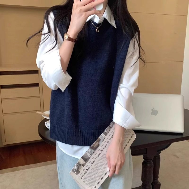 针织马甲背心女秋冬款外穿爆款坎肩毛衣叠穿搭配衬衫衬衣马夹秋装