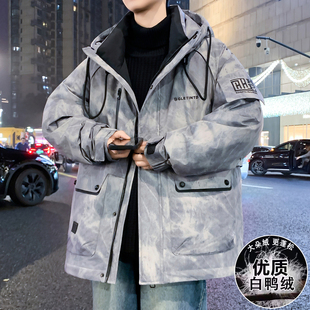 冬季青少年白鸭绒羽绒服男初中高中学生加厚潮牌外套帅气大童冬装