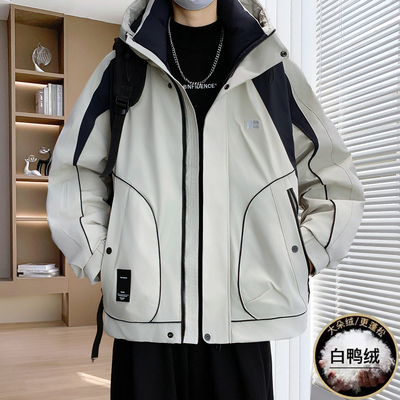 不起球不褪色白鸭绒羽绒服外套男