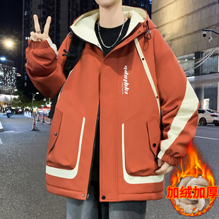 秋冬季加绒加厚外套男孩高中初中学生青少年帅气大童冬装夹克棉服