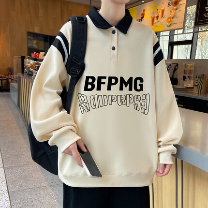 春秋季青少年纯棉卫衣男孩初中高中学生2025新款胖大童长袖POLO衫