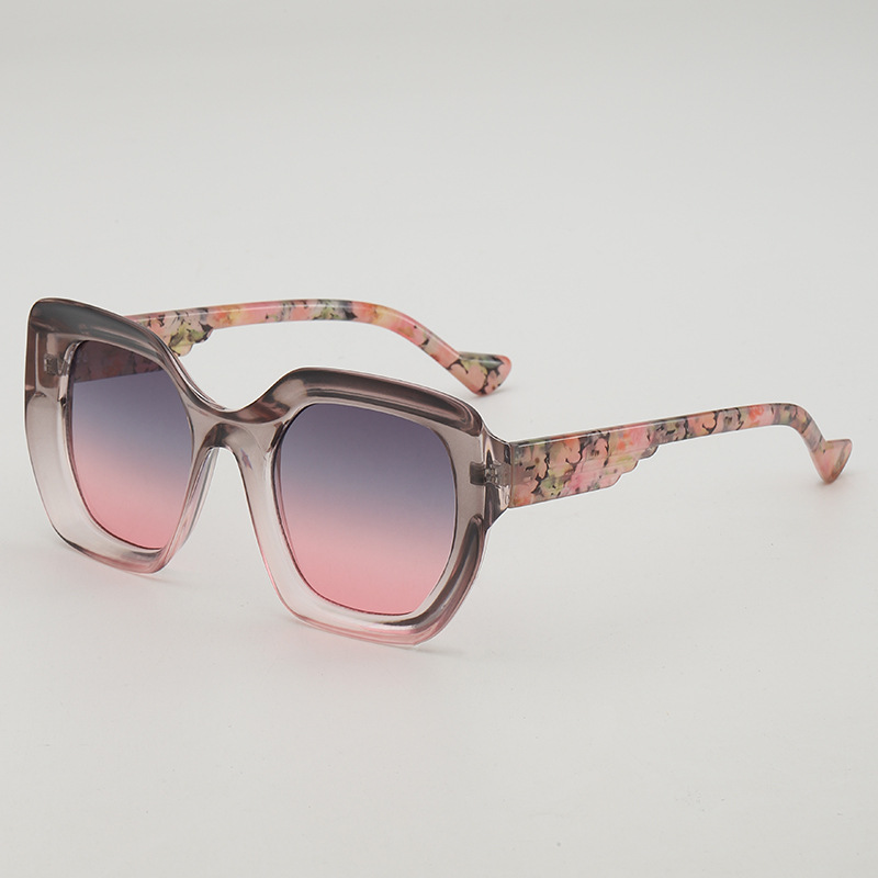 欧美范大框多色彩墨镜拼接色包花太阳眼镜夏天海边户外防晒太阳镜