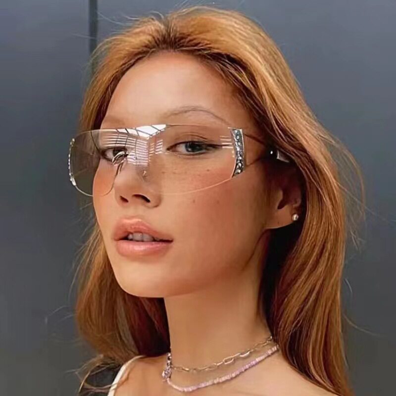 镶钻一体片金属镂空腿墨镜sunglasses欧美眼镜无框太阳镜