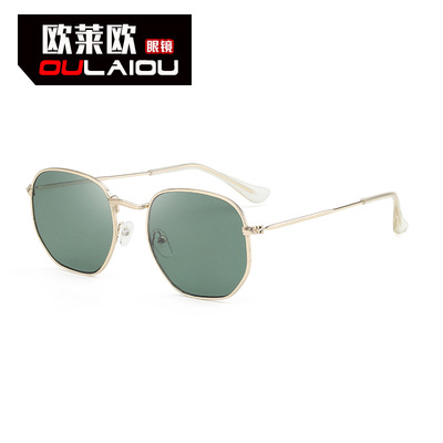 欧莱欧3548金属多边形平面太阳镜女 新男士墨镜 滴球眼镜