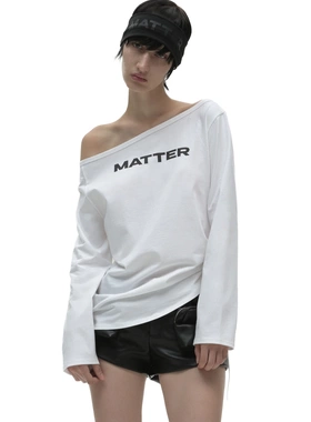 泰国潮牌 mattermakers 一字肩斜肩露肩长袖T恤