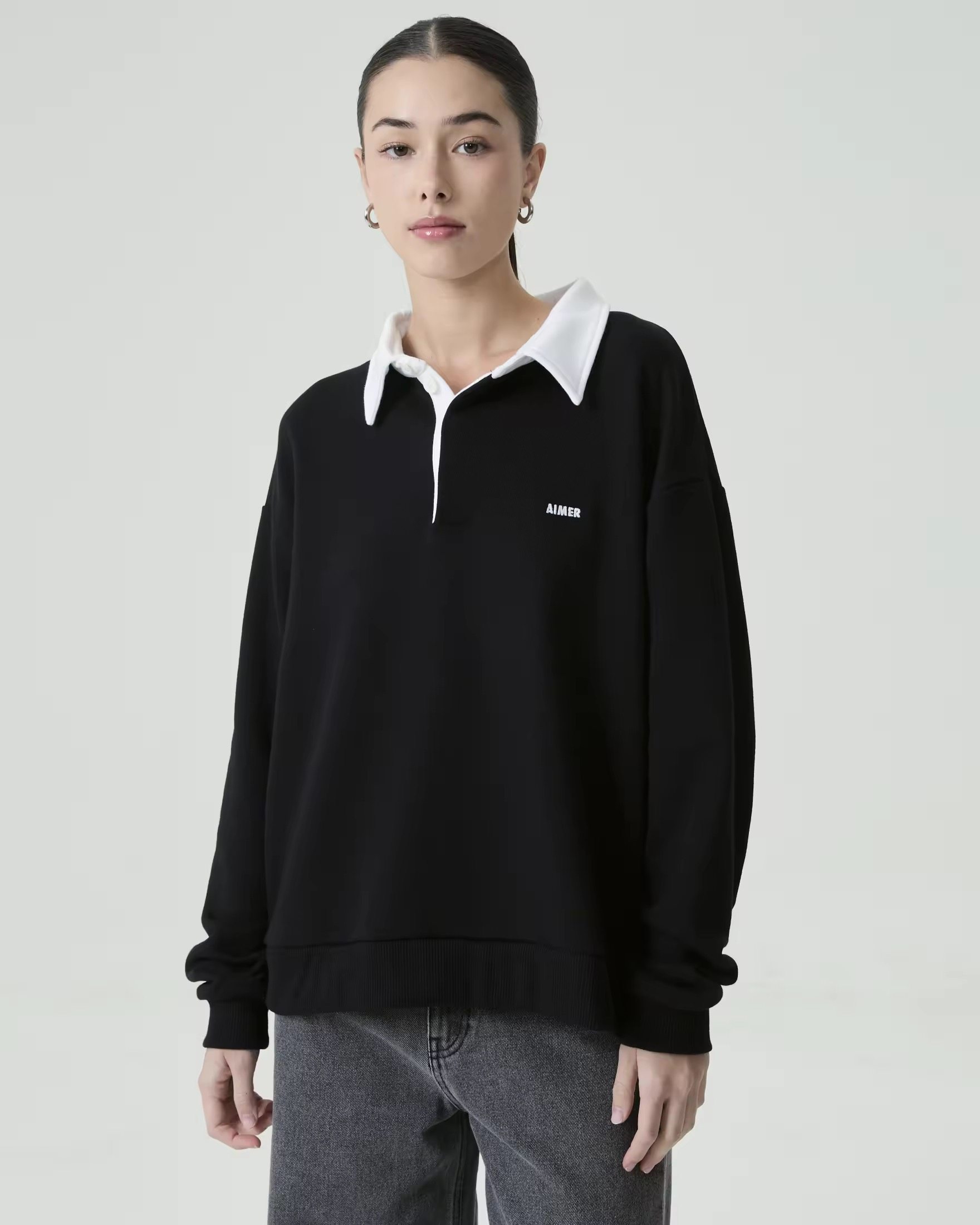 泰国潮牌aimer2026黑色拼接白翻领polo衫,女装/女士精品,POLO衫,淘宝优惠券,粉丝福利购,淘宝优惠卷