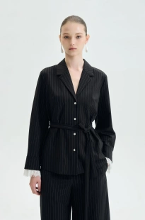 外套 深灰条纹绑带蕾丝边衬衣西装 泰国潮牌 jaspal