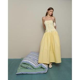 泰国小众品牌 pleased抹胸淡黄长裙