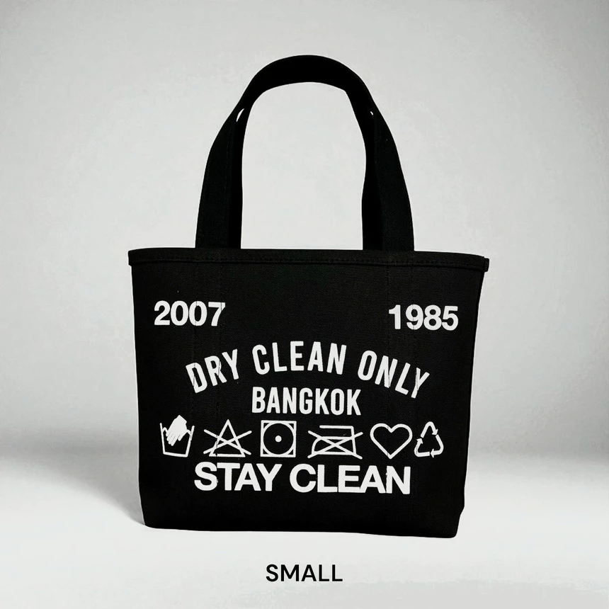 泰国潮牌 drycleanonly bangkok黑色帆布手提包