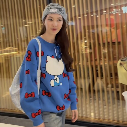 泰国潮牌 endless holiday hello kitty 联名蝴蝶结蓝色毛衣