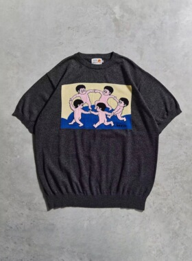 泰国小众品牌 boyis 小人拉手跳舞针织短袖T恤