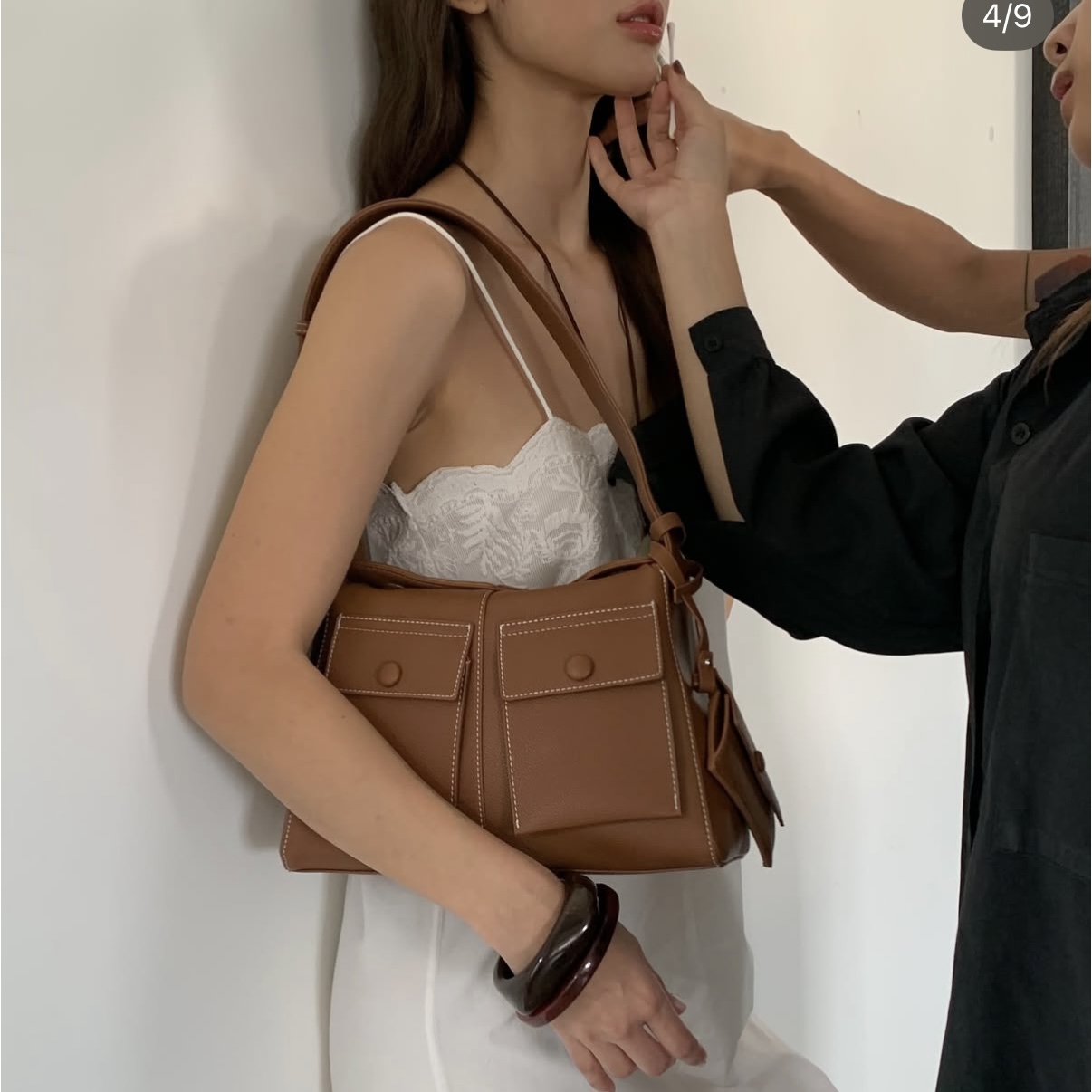 泰国小众品牌 gliss高级pu麂皮双口袋可斜挎大单肩包（卡包另配）