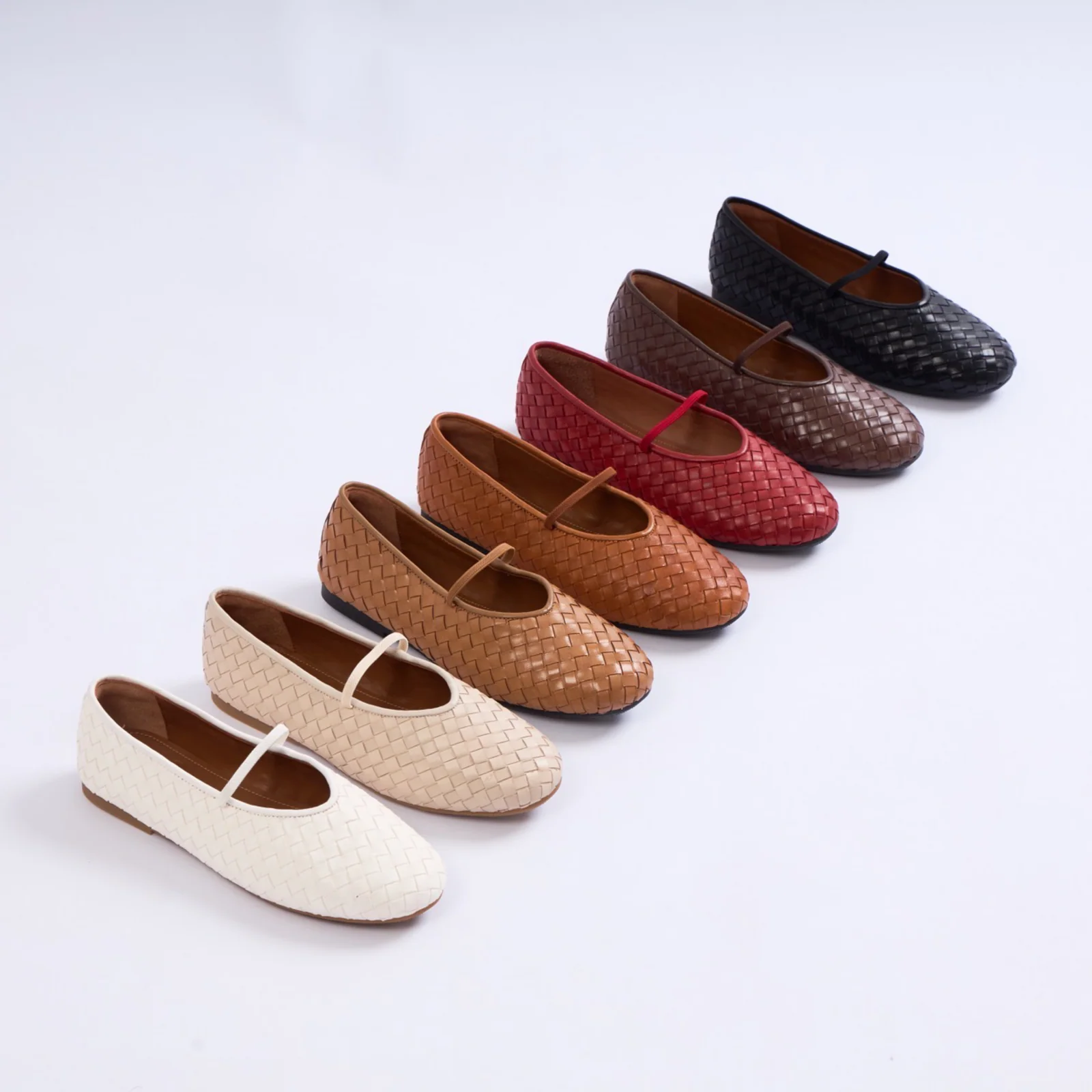 泰国潮牌 chan手工编织真皮头层牛皮超柔软平底单鞋玛丽珍鞋