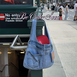 泰国潮牌 roughcut remake 时尚百搭复古牛仔单肩包