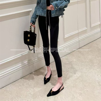 高腰抽绳修身九分芭比打底裤