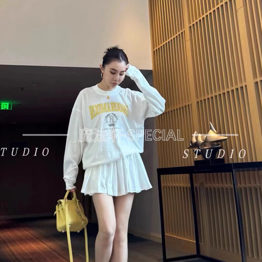 休闲风字母印花套装女2025新款夏季长袖T恤+短裙两件套欧洲站潮q