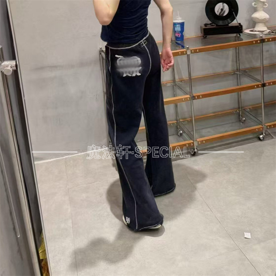 明线卫裤休闲裤女2026秋新款火柴人刺绣阔腿长裤欧洲站百搭裤子Q