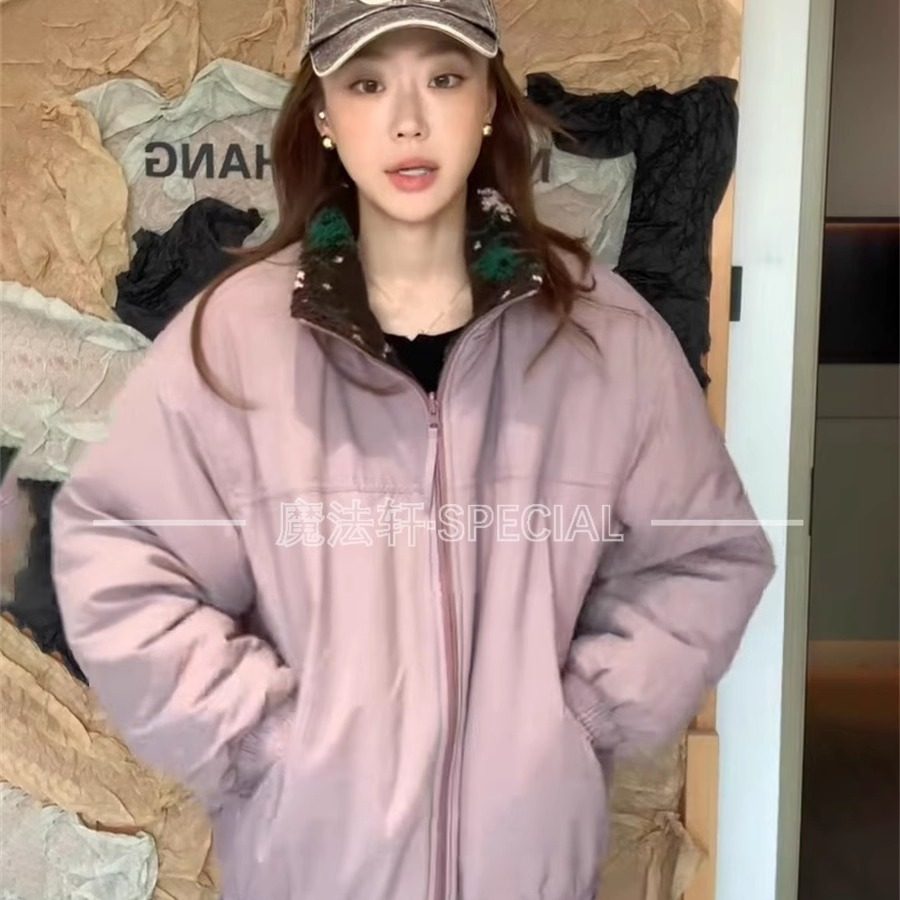双面穿摇粒绒棒球外套女冬季