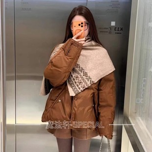 桑蚕丝可拆披肩羽绒服女款2025新款冬季外套保暖两件套上衣欧货Q