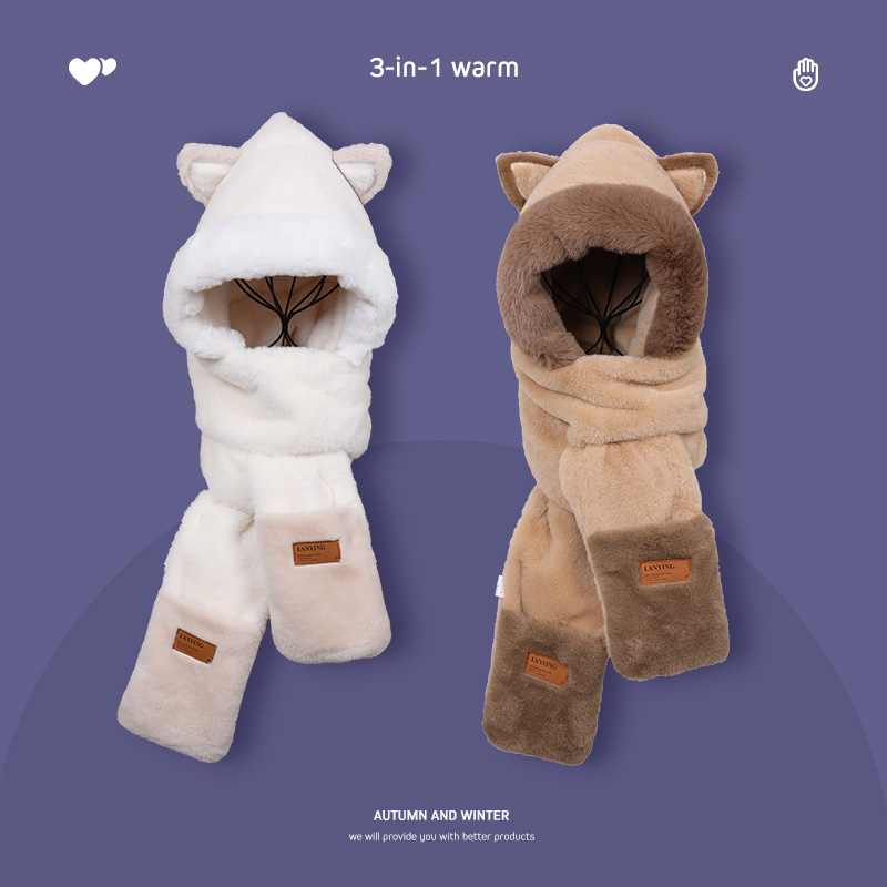 套头帽秋冬季女款可爱狐狸