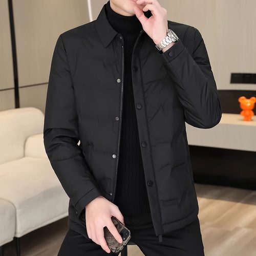 高端轻薄鹅绒羽绒服男短款翻领外套冬季新款潮流修身帅气保暖冬装