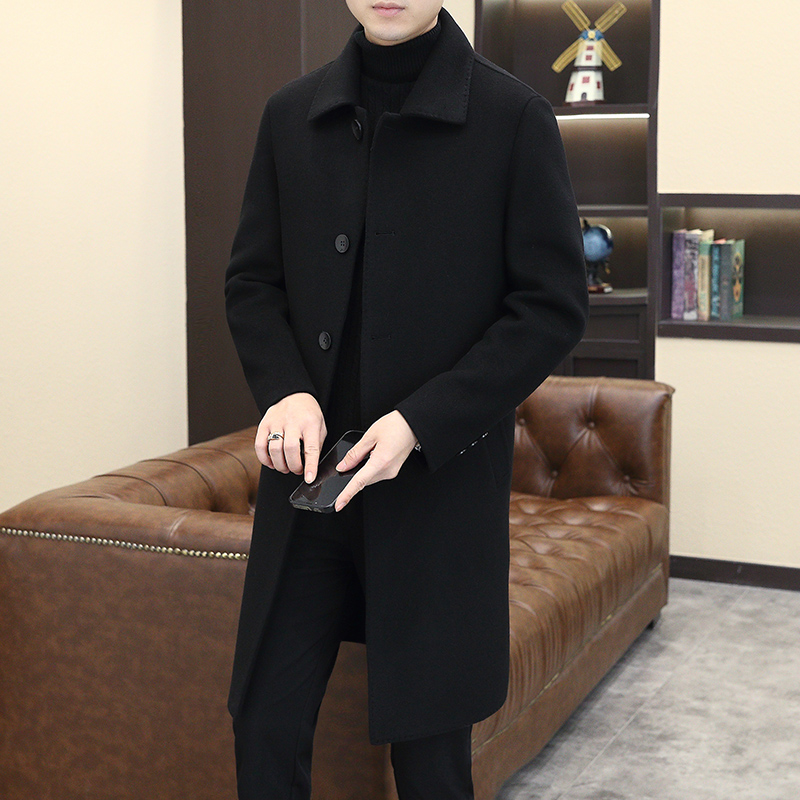 高端双面呢羊毛大衣男款秋冬季商务休闲风衣中长款翻领毛呢外套潮