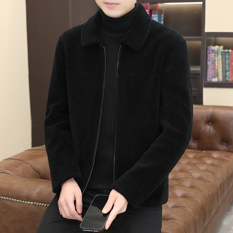 轻奢翻领高级感皮草夹克男士短款纯羊毛大衣冬季新款时尚休闲外套