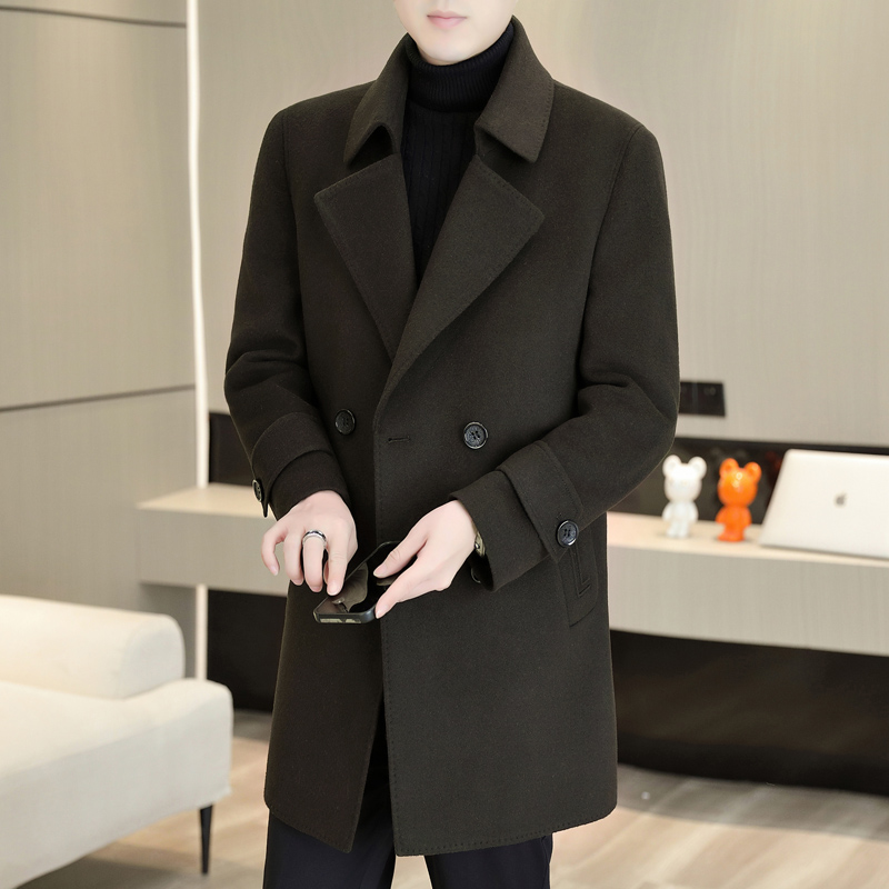 轻奢时尚双面呢羊毛风衣男中长款鹅绒内胆大衣冬季加厚保暖外套潮