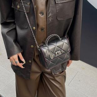 时尚 高级感撞色菱格链条小方包女2025新款 锁扣小香风单肩斜挎包包