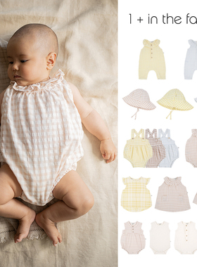 西班牙1+in the family SS26新款婴幼儿童包屁衣格纹套装背带裤