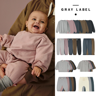 子长袖 儿童纯色卫衣裤 T恤休闲百搭男女 Label秋冬新款 荷兰Gray