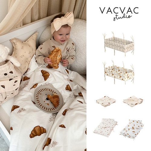 VACVAC SS25新款羊角包印花婴儿被套枕套床围栏纱布巾男女百搭