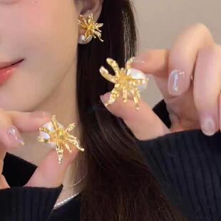 鸾尾花珍珠两戴耳环女法式复古高级感时尚优雅气质时髦精致耳饰潮