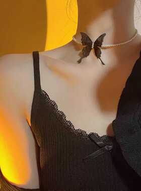 辣妹风choker甜酷黑色蝴蝶颈链女