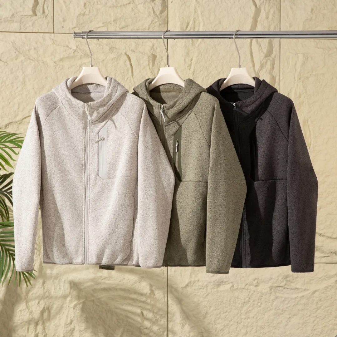 通勤连帽针织抓绒衣开衫外套